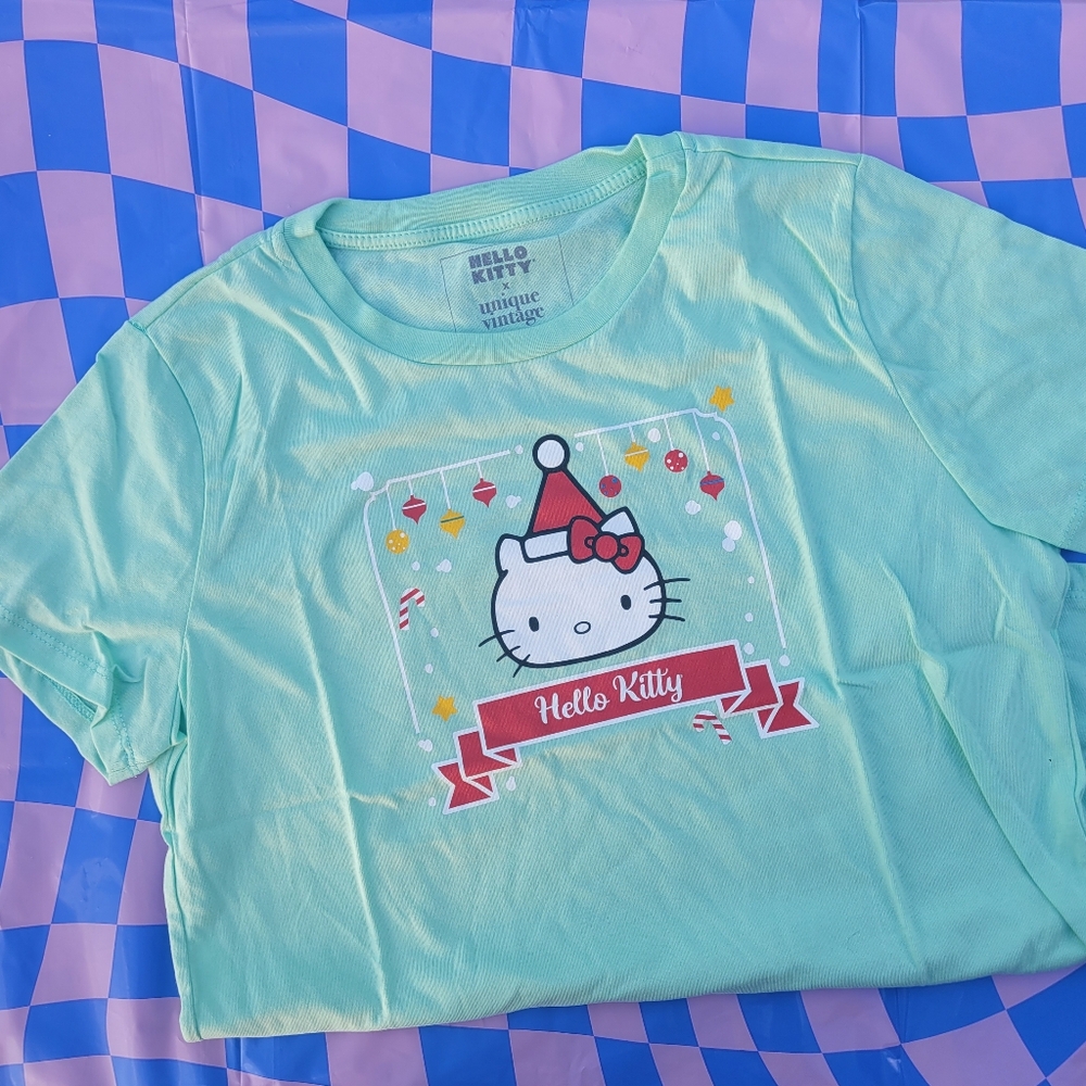 Womens XL Unique Vintage x Hello Kitty Santa Hat Festive Mint T-Shirt